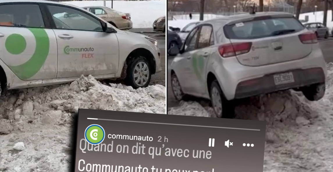 Communauto réagit à leur voiture stationnée tout croche à Montréal