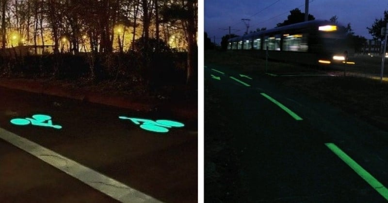 Landes : une peinture photoluminescente appliquée sur la route, pour limiter les risques d’accidents